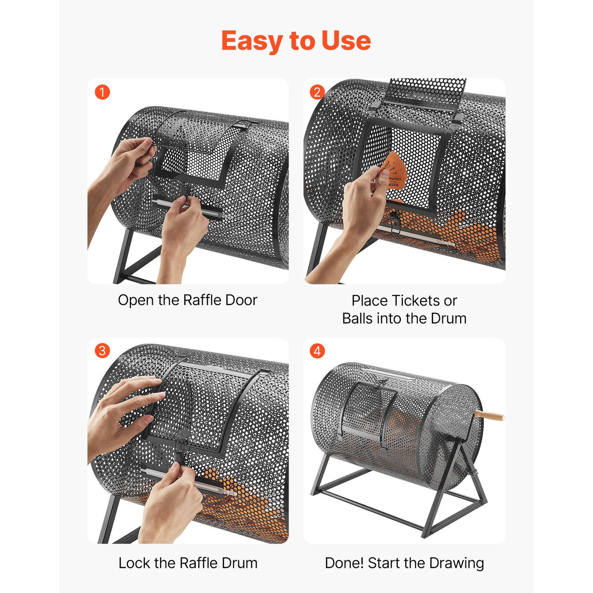 Raffle Ticket Spinner, 16.1" x 11.9" Holds 5000 Tickets or 200 Ping Pong Balls, Raffle Drum Lottery Spinning Cage with Reinforced Handle, Stable Triangular Stand, for Events, Gatherings, Black