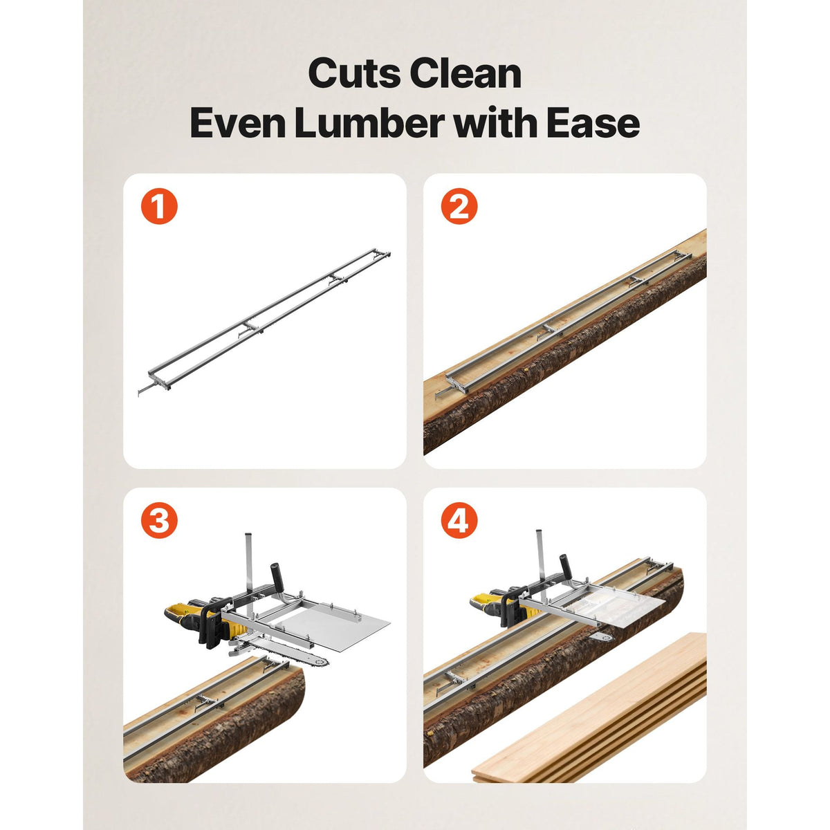 Rail Mill Guide System, 12 ft 4 Crossbar Chainsaw Mill Kits, Aluminum Saw Milling Rails System Works with Chainsaw, 2 Wedges, Adjustable Rail Milling Guide Kit for Builders Woodworkers