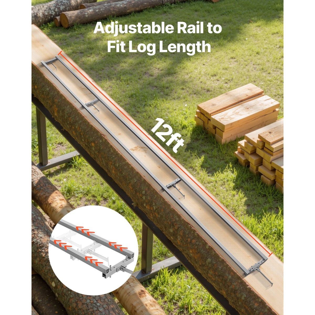 Rail Mill Guide System, 12 ft 4 Crossbar Chainsaw Mill Kits, Aluminum Saw Milling Rails System Works with Chainsaw, 2 Wedges, Adjustable Rail Milling Guide Kit for Builders Woodworkers