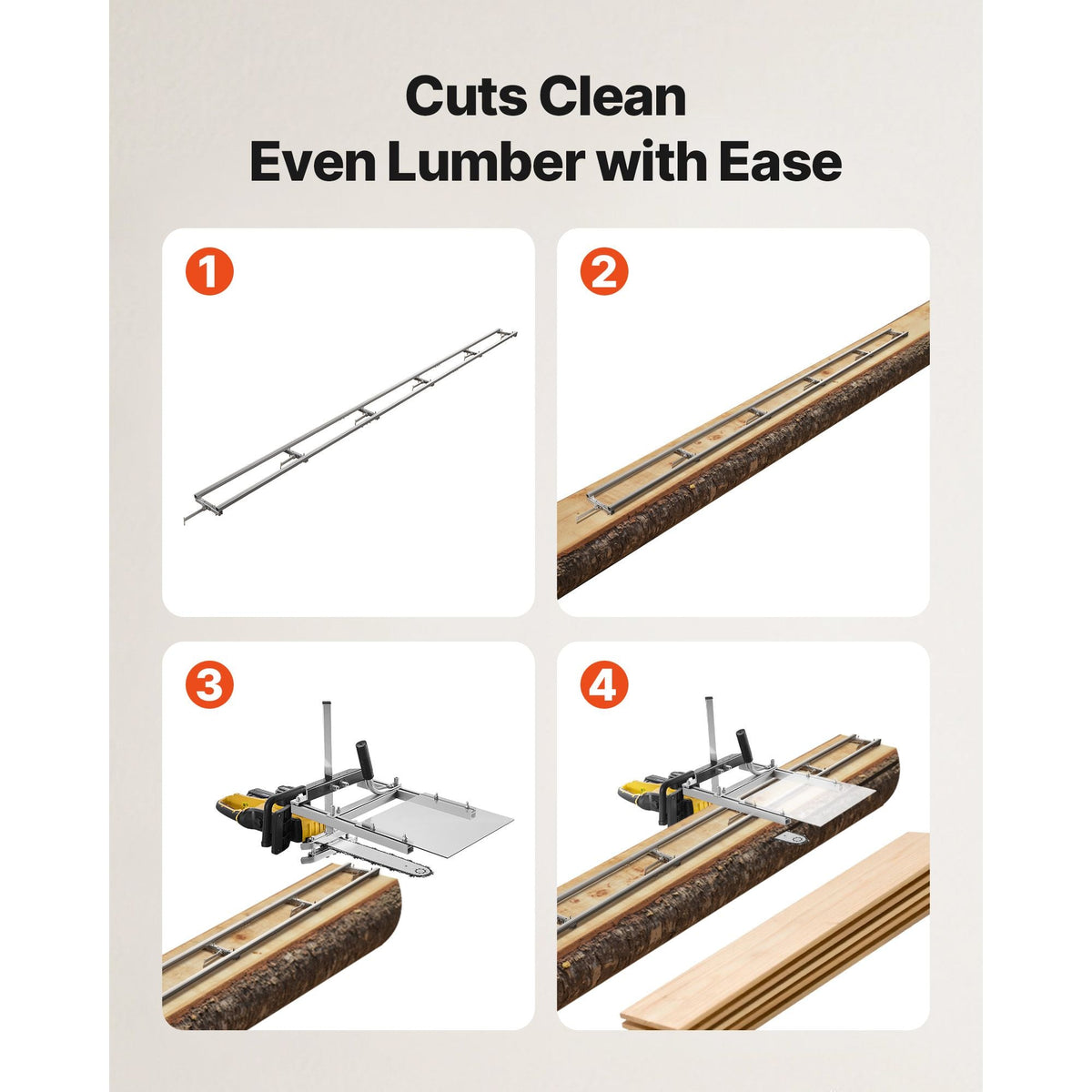 Rail Mill Guide System, 15 ft 6 Crossbar Chainsaw Mill Kits, Aluminum Saw Milling Rails System Works with Chainsaw, 4 Wedges, Adjustable Rail Milling Guide Kit for Builders Woodworkers