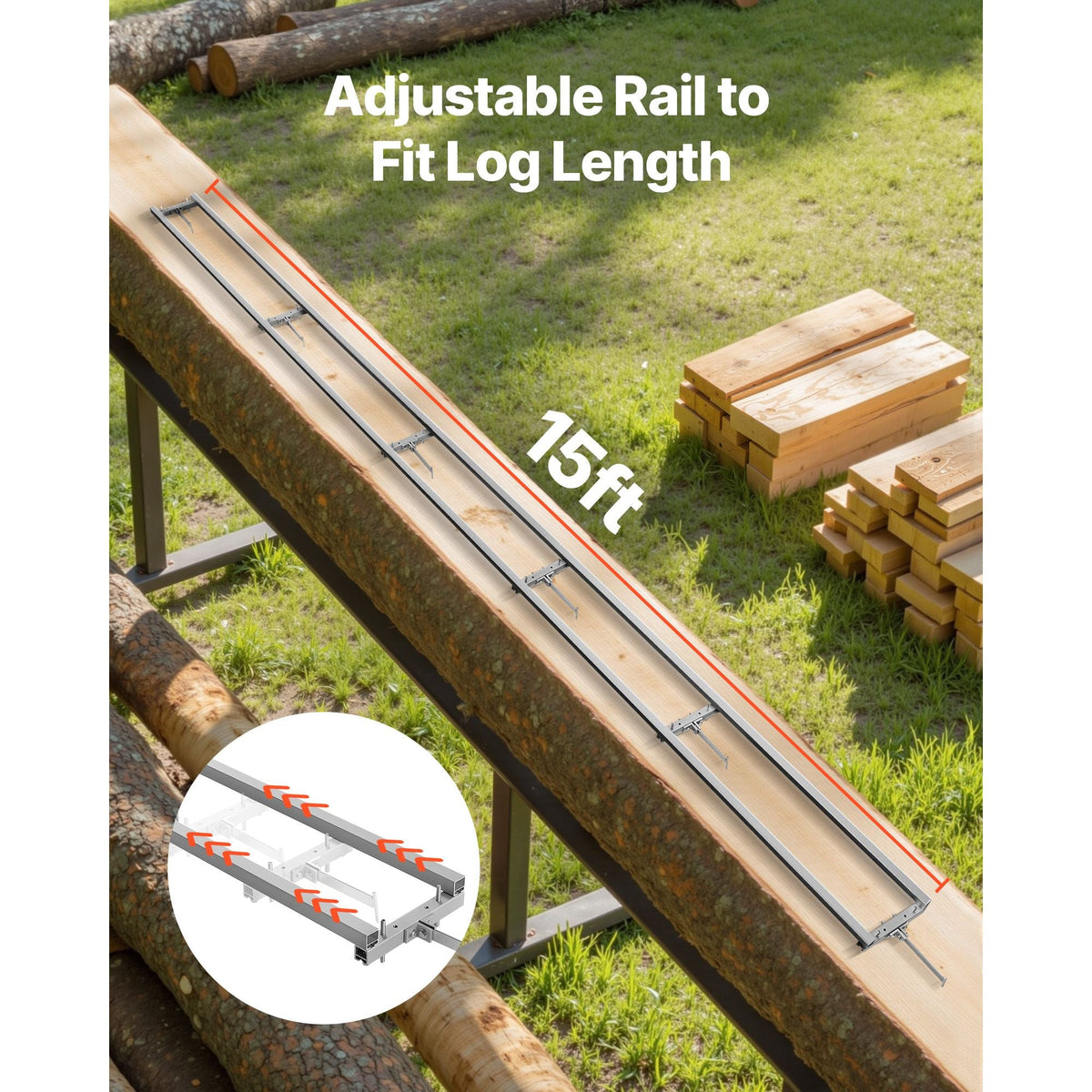 Rail Mill Guide System, 15 ft 6 Crossbar Chainsaw Mill Kits, Aluminum Saw Milling Rails System Works with Chainsaw, 4 Wedges, Adjustable Rail Milling Guide Kit for Builders Woodworkers