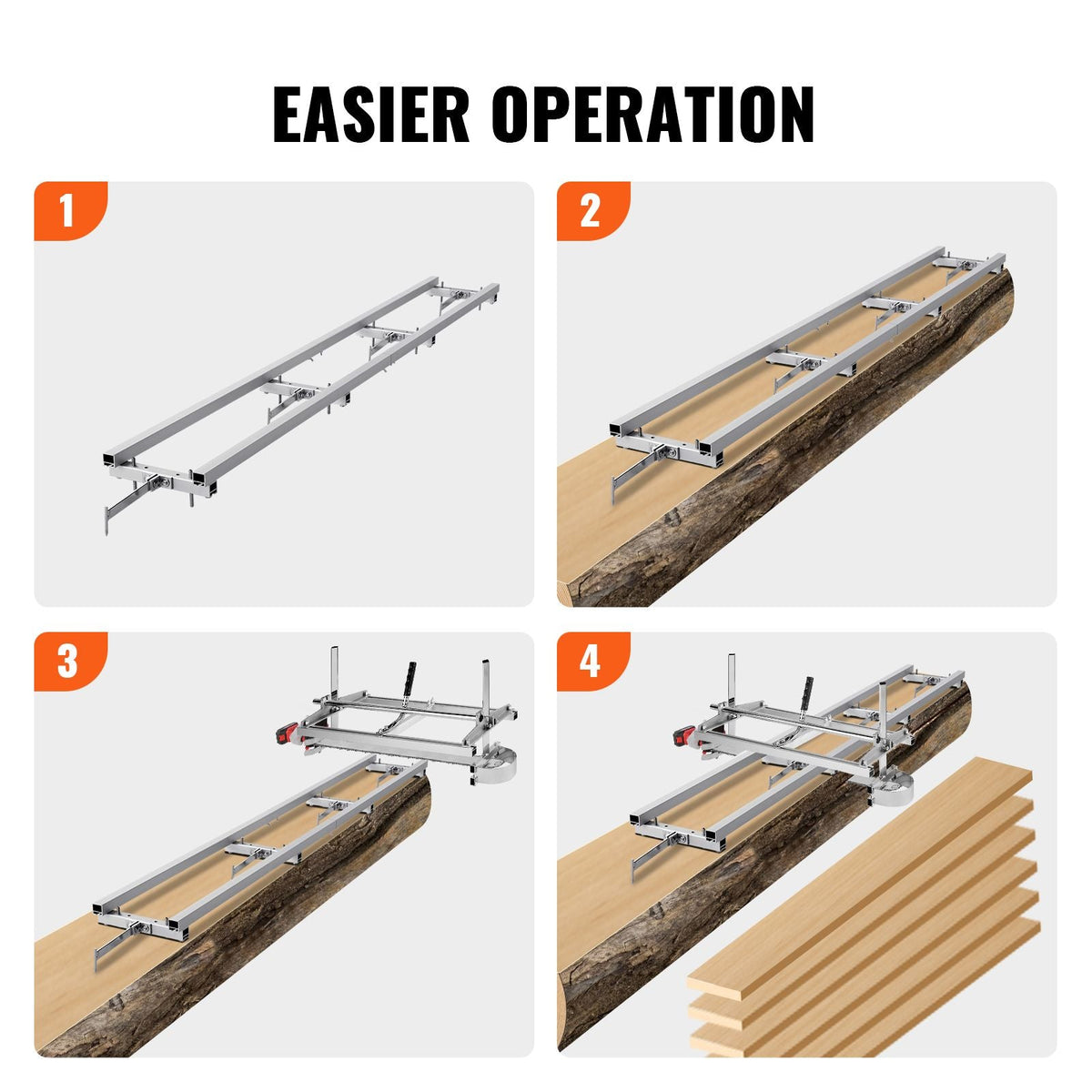 Rail Mill Guide System, 9 ft Milling Guide, 4 Crossbar Kits Chainsaw Mill Rail Guide, Aluminum Adjustable Saw Mill Rail System Work with Chainsaw Mills for Builders and Woodworkers