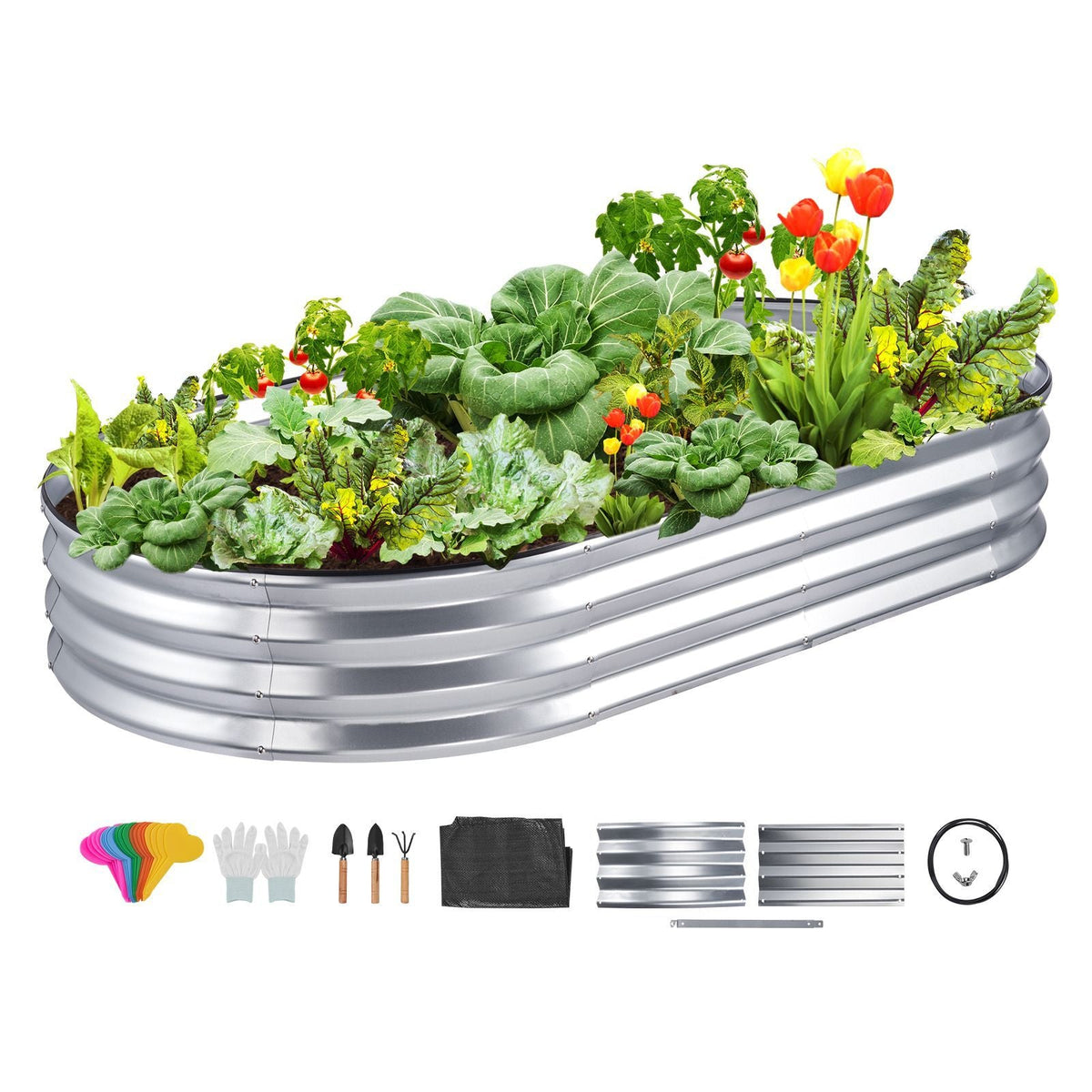 Raised Garden Bed, 6 x 3 x 0.9 ft Galvanized Metal Planter Box, Outdoor Planting Boxes with Open Base, for Growing Flowers/Vegetables/Herbs in Backyard/Garden/Patio/Balcony, Silver