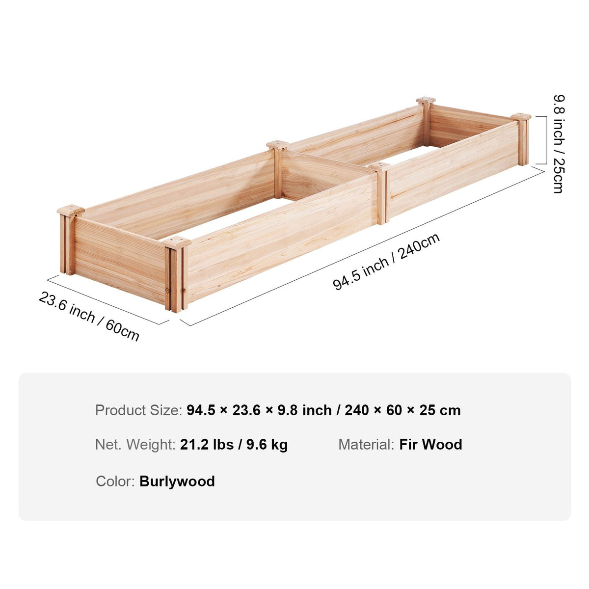 Raised Garden Bed, 7.9 x 2 x 0.8 ft Wooden Planter Box, Outdoor Planting Boxes with Open Base, for Growing Flowers/Vegetables/Herbs in Backyard/Garden/Patio/Balcony, Burlywood
