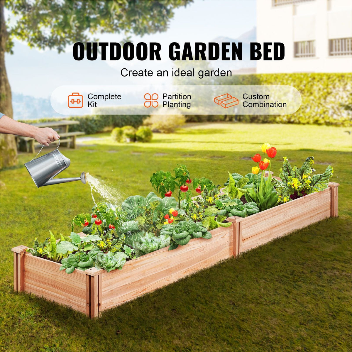 Raised Garden Bed, 7.9 x 2 x 0.8 ft Wooden Planter Box, Outdoor Planting Boxes with Open Base, for Growing Flowers/Vegetables/Herbs in Backyard/Garden/Patio/Balcony, Burlywood