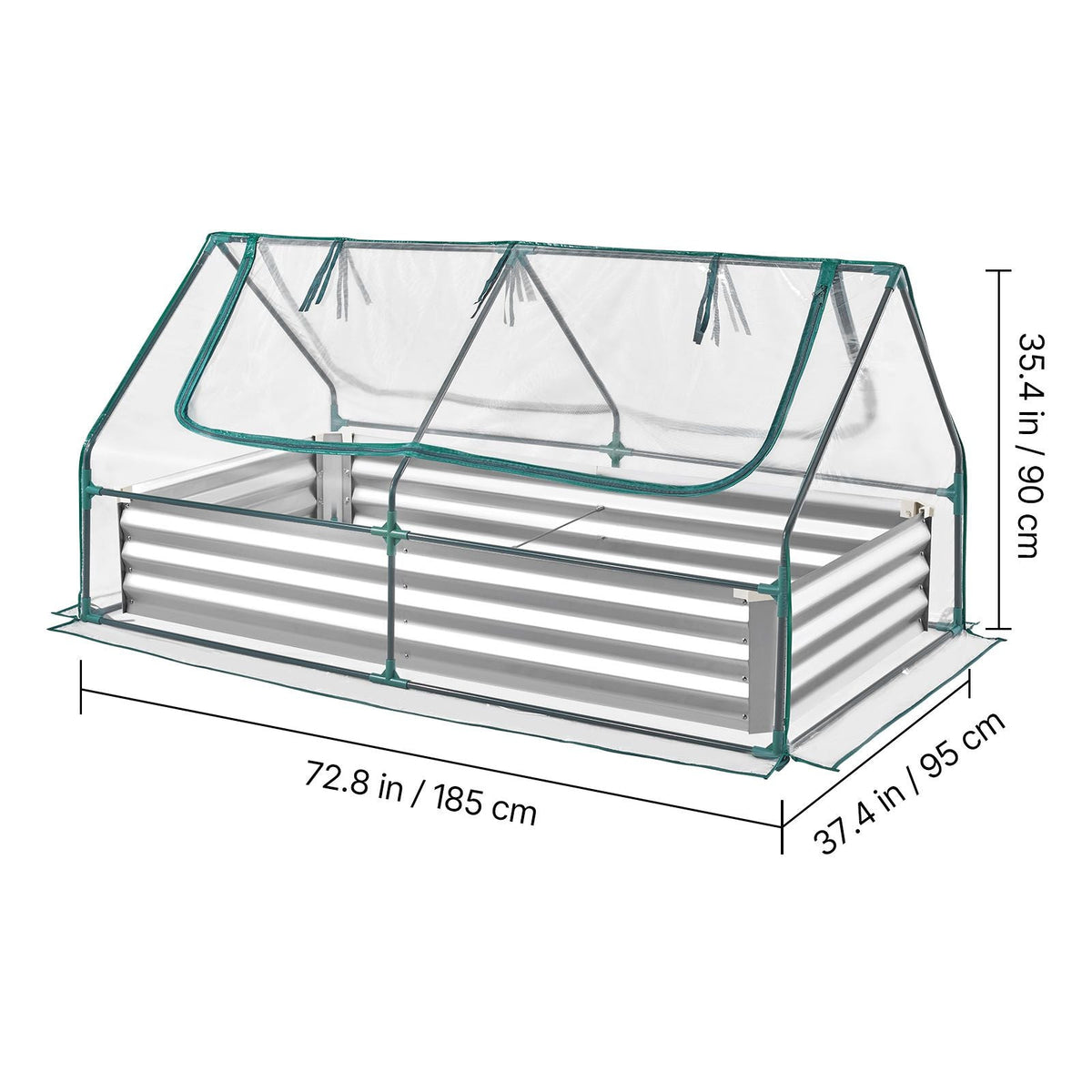 Raised Garden Bed with Cover, 6 x 3 x 1 ft, Rectangular Galvanized Metal Planter Box Kit Outdoor, with PE Greenhouse Cover & Gloves, Rustproof Alu-Zinc, for Growing Flowers Vegetables, Silver