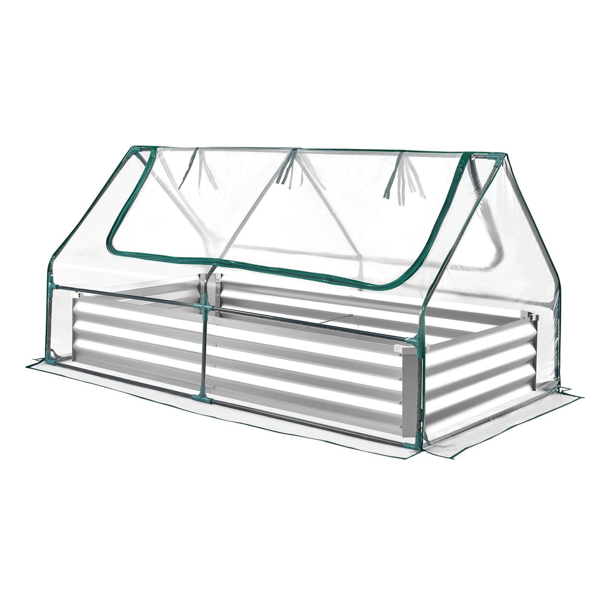 Raised Garden Bed with Cover, 6 x 3 x 1 ft, Rectangular Galvanized Metal Planter Box Kit Outdoor, with PE Greenhouse Cover & Gloves, Rustproof Alu-Zinc, for Growing Flowers Vegetables, Silver
