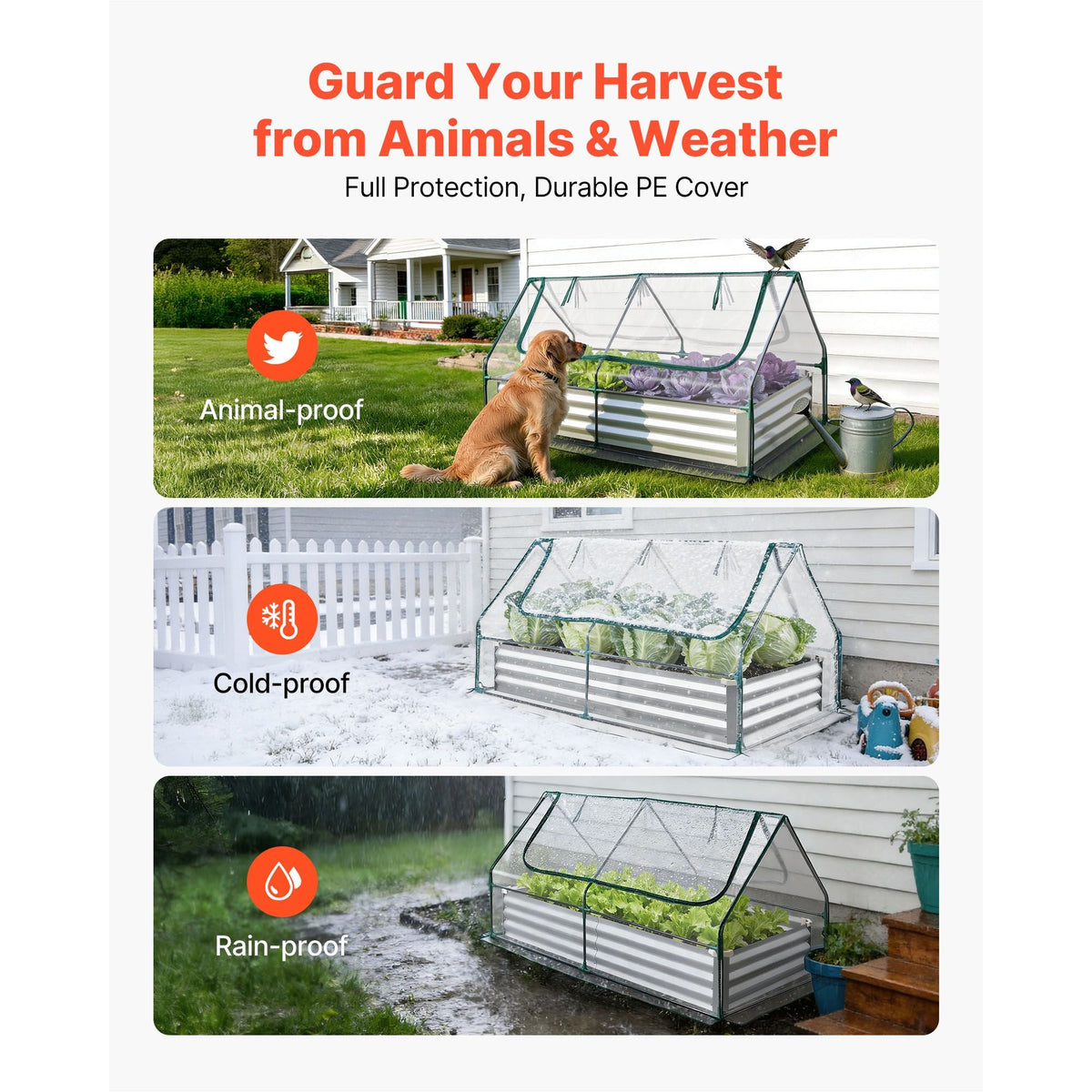 Raised Garden Bed with Cover, 6 x 3 x 1 ft, Rectangular Galvanized Metal Planter Box Kit Outdoor, with PE Greenhouse Cover & Gloves, Rustproof Alu-Zinc, for Growing Flowers Vegetables, Silver