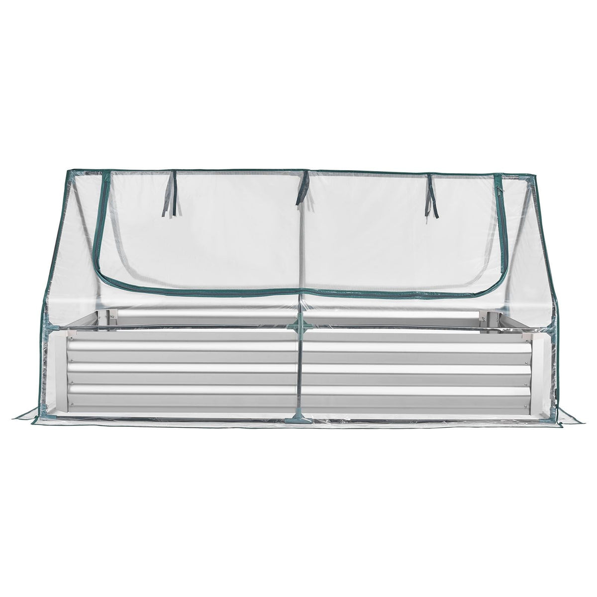 Raised Garden Bed with Cover, 6 x 3 x 1 ft, Rectangular Galvanized Metal Planter Box Kit Outdoor, with PE Greenhouse Cover & Gloves, Rustproof Alu-Zinc, for Growing Flowers Vegetables, Silver