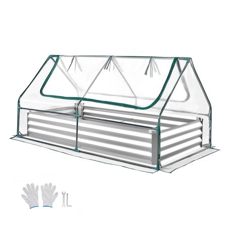 Raised Garden Bed with Cover, 6 x 3 x 1 ft, Rectangular Galvanized Metal Planter Box Kit Outdoor, with PE Greenhouse Cover & Gloves, Rustproof Alu-Zinc, for Growing Flowers Vegetables, Silver
