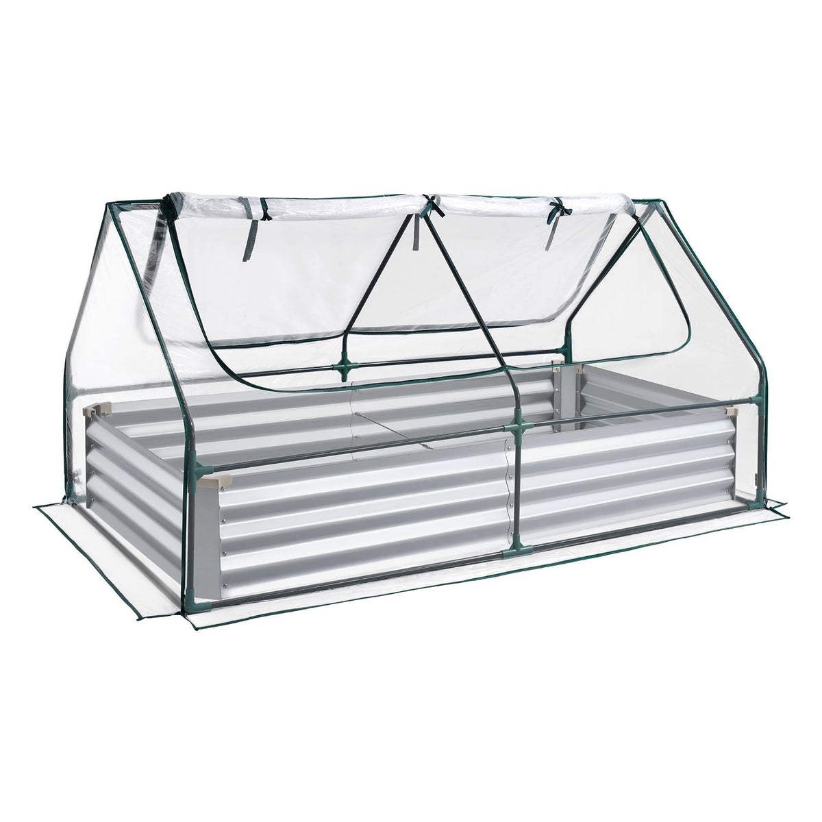Raised Garden Bed with Cover, 6 x 3 x 1 ft, Rectangular Galvanized Metal Planter Box Kit Outdoor, with PE Greenhouse Cover & Gloves, Rustproof Alu-Zinc, for Growing Flowers Vegetables, Silver