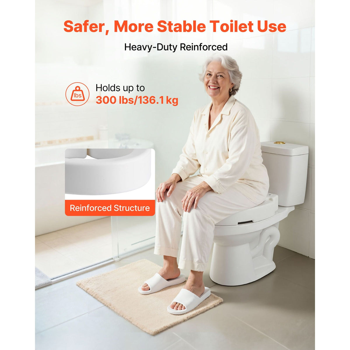 Raised Toilet Seat, 300 lbs Load Capacity, 3.5-Inch Lift Height, Commode Elevated Toilet Seat Riser with Enlarged Opening for Seniors, Elderly, Handicap, Disabled, Adults, Fits Elongated Bowl