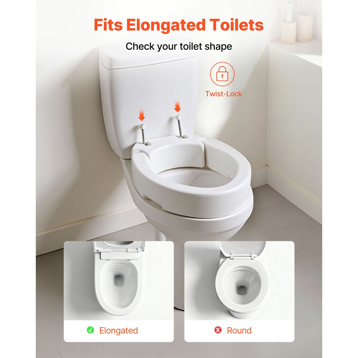 Raised Toilet Seat, 300 lbs Load Capacity, 3.5-Inch Lift Height, Commode Elevated Toilet Seat Riser with Enlarged Opening for Seniors, Elderly, Handicap, Disabled, Adults, Fits Elongated Bowl