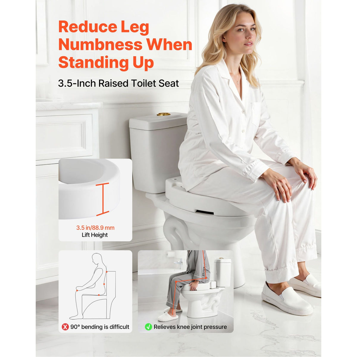 Raised Toilet Seat, 300 lbs Load Capacity, 3.5-Inch Lift Height, Commode Elevated Toilet Seat Riser with Enlarged Opening for Seniors, Elderly, Handicap, Disabled, Adults, Fits Elongated Bowl