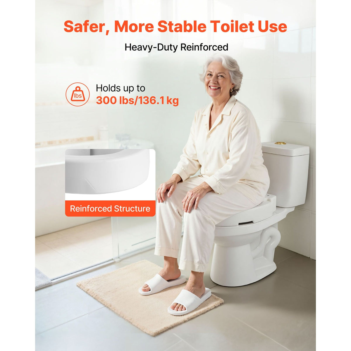 Raised Toilet Seat, 300 lbs Load Capacity, 3.5-Inch Lift Height, Commode Elevated Toilet Seat Riser with Enlarged Opening for Seniors, Elderly, Handicap, Disabled, and Adults, Fits Round Bowl
