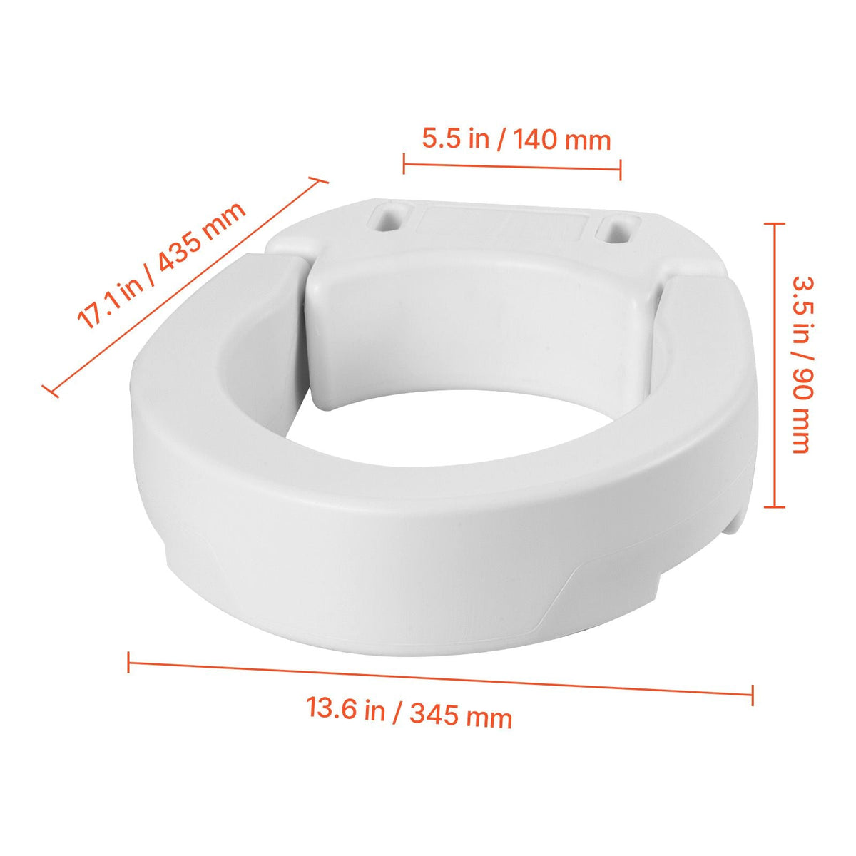 Raised Toilet Seat, 300 lbs Load Capacity, 3.5-Inch Lift Height, Commode Elevated Toilet Seat Riser with Enlarged Opening for Seniors, Elderly, Handicap, Disabled, and Adults, Fits Round Bowl
