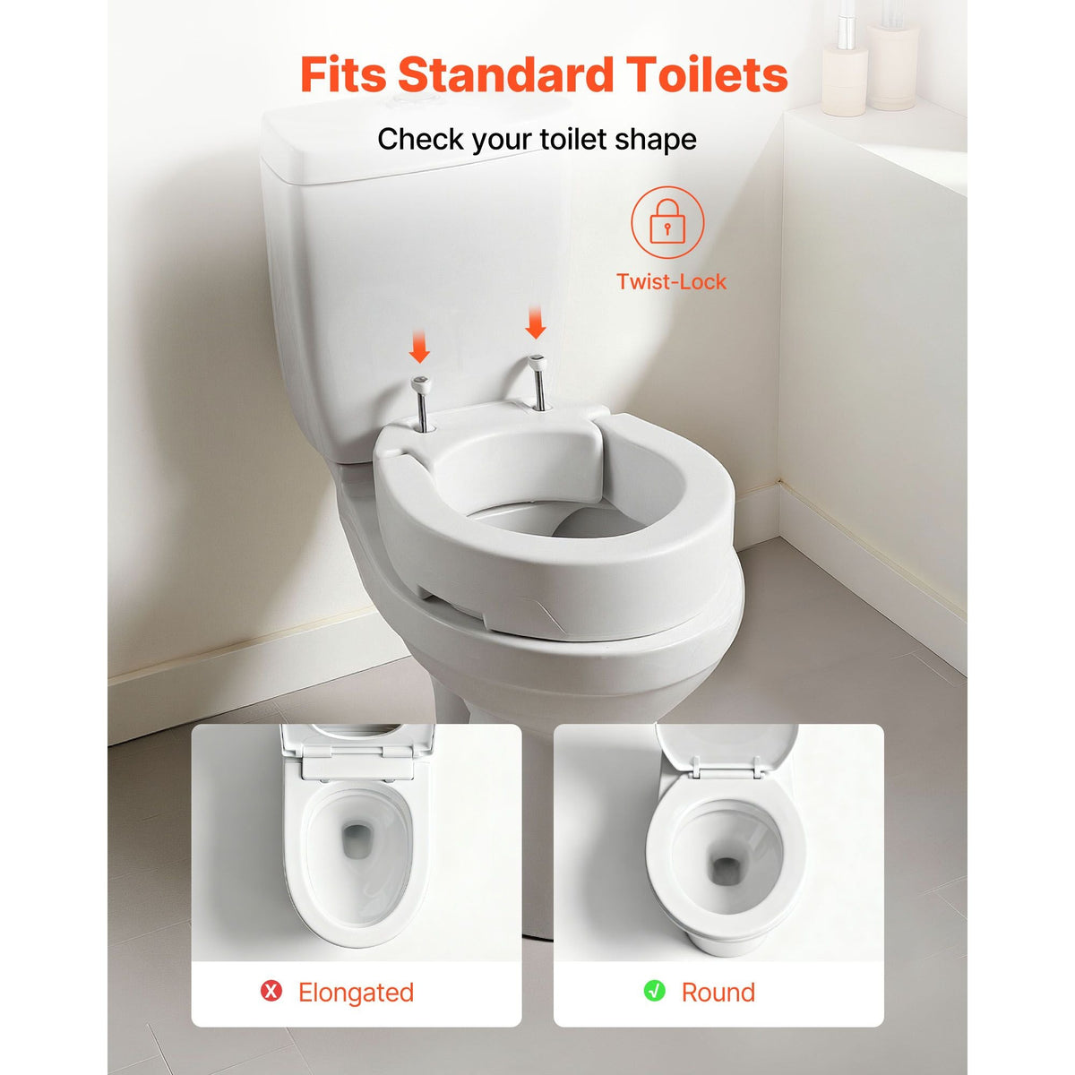 Raised Toilet Seat, 300 lbs Load Capacity, 3.5-Inch Lift Height, Commode Elevated Toilet Seat Riser with Enlarged Opening for Seniors, Elderly, Handicap, Disabled, and Adults, Fits Round Bowl