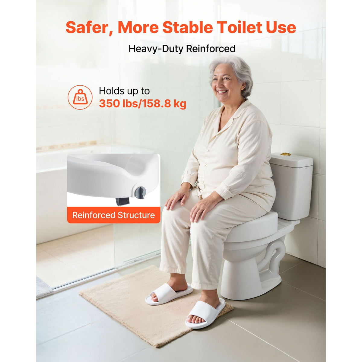 Raised Toilet Seat, 350 lbs Capacity, 5-Inch Lift Height, Commode Elevated Toilet Seat Riser with Enlarged Opening for Seniors, Elderly, Handicap, Disabled, Adults, Fits Elongated & Round Bowl