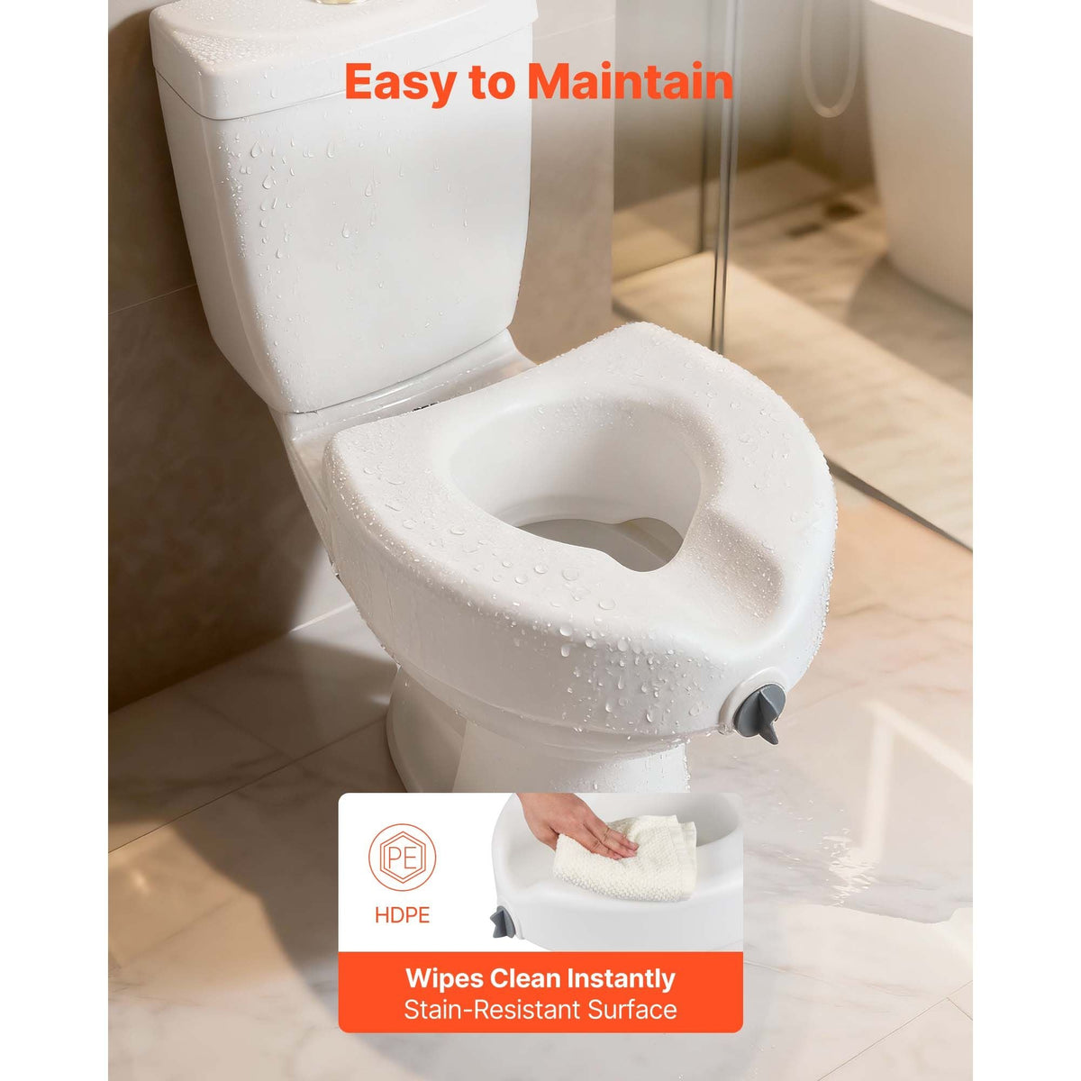 Raised Toilet Seat, 350 lbs Capacity, 5-Inch Lift Height, Commode Elevated Toilet Seat Riser with Enlarged Opening for Seniors, Elderly, Handicap, Disabled, Adults, Fits Elongated & Round Bowl