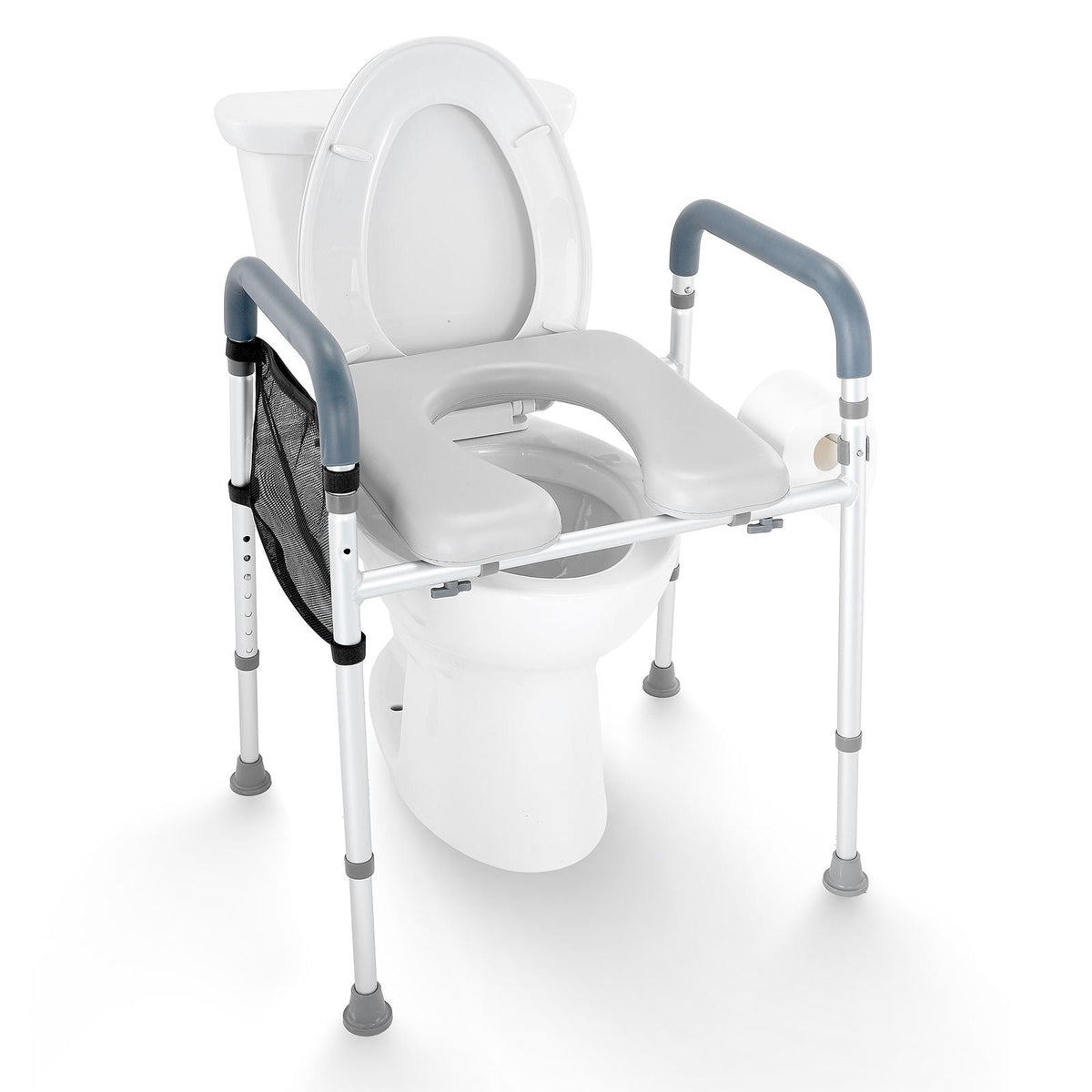 Raised Toilet Seat, 7-Position Height Adjustment 19.3" - 25.2", 350lbs Weight Capacity, with Comfort Padded Aluminum Frame, Universal Toilet Seat Riser, for Elderly, Handicap, Pregnant, Medical