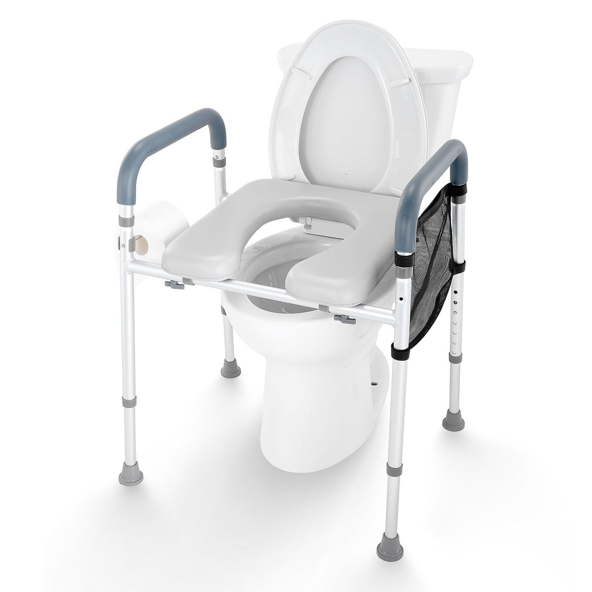 Raised Toilet Seat, 7-Position Height Adjustment 19.3" - 25.2", 350lbs Weight Capacity, with Comfort Padded Aluminum Frame, Universal Toilet Seat Riser, for Elderly, Handicap, Pregnant, Medical