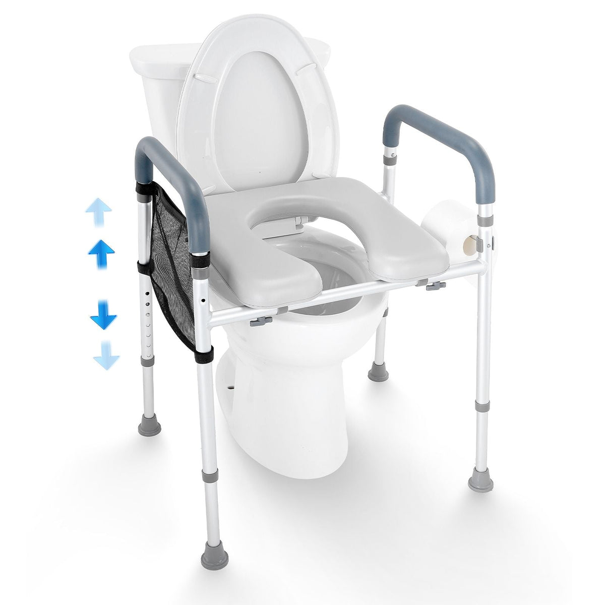 Raised Toilet Seat, 7-Position Height Adjustment 19.3" - 25.2", 350lbs Weight Capacity, with Comfort Padded Aluminum Frame, Universal Toilet Seat Riser, for Elderly, Handicap, Pregnant, Medical