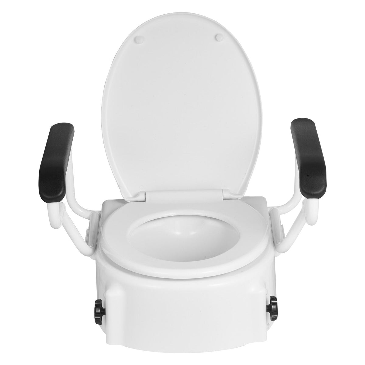 Raised Toilet Seat with Arms, 300 lbs Load Capacity, 3-Level Adjustable Height, Widened Commode Elevated Toilet Seat Riser with Padded Handles for Seniors, Elderly, Handicap, Disabled, Adults