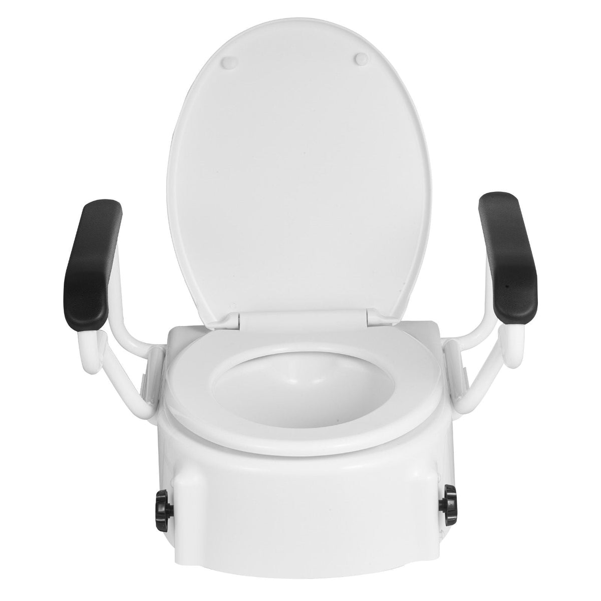 Raised Toilet Seat with Arms, 300 lbs Load Capacity, 3-Level Adjustable Height, Widened Commode Elevated Toilet Seat Riser with Padded Handles for Seniors, Elderly, Handicap, Disabled, Adults