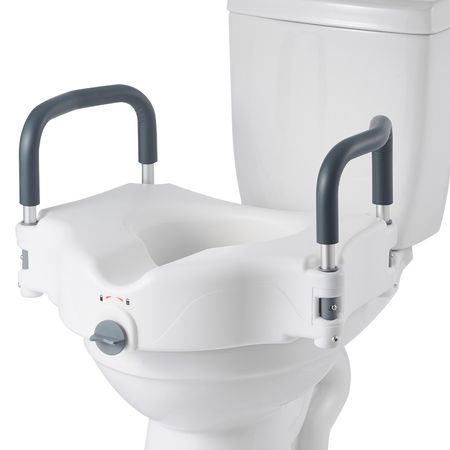 Raised Toilet Seat with Arms, 300 lbs Load Capacity, 5-Inch Lift Height, Widened Commode Elevated Toilet Seat Riser with Padded Handles for Seniors, Elderly, Handicap, Disabled, and Adults Use
