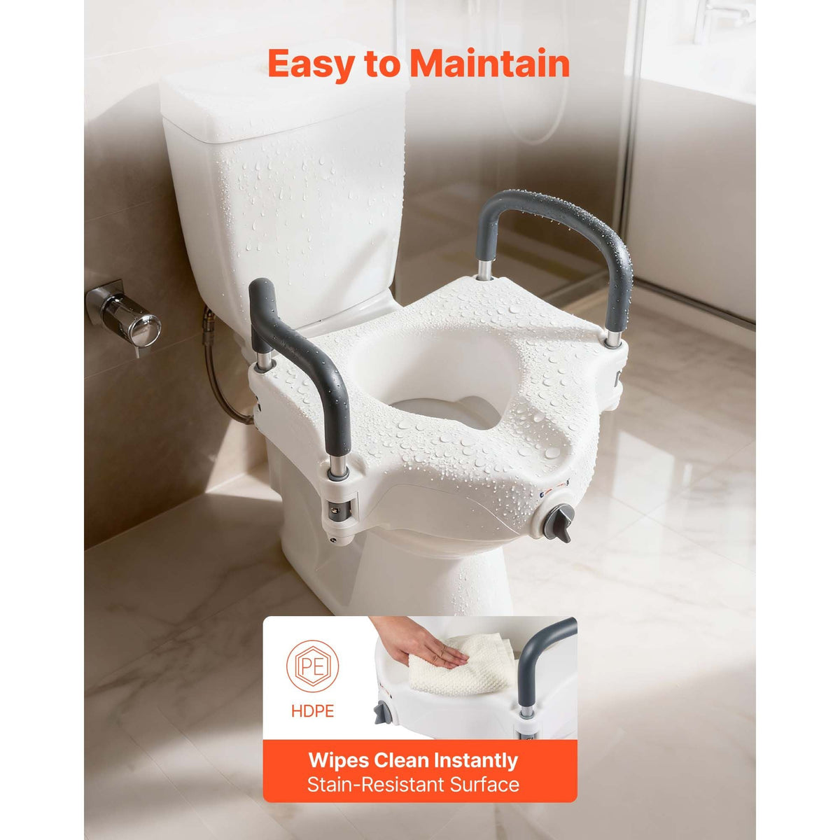 Raised Toilet Seat with Arms, 300 lbs Load Capacity, 5-Inch Lift Height, Widened Commode Elevated Toilet Seat Riser with Padded Handles for Seniors, Elderly, Handicap, Disabled, and Adults Use