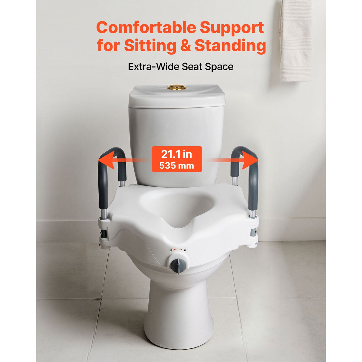 Raised Toilet Seat with Arms, 300 lbs Load Capacity, 5-Inch Lift Height, Widened Commode Elevated Toilet Seat Riser with Padded Handles for Seniors, Elderly, Handicap, Disabled, and Adults Use