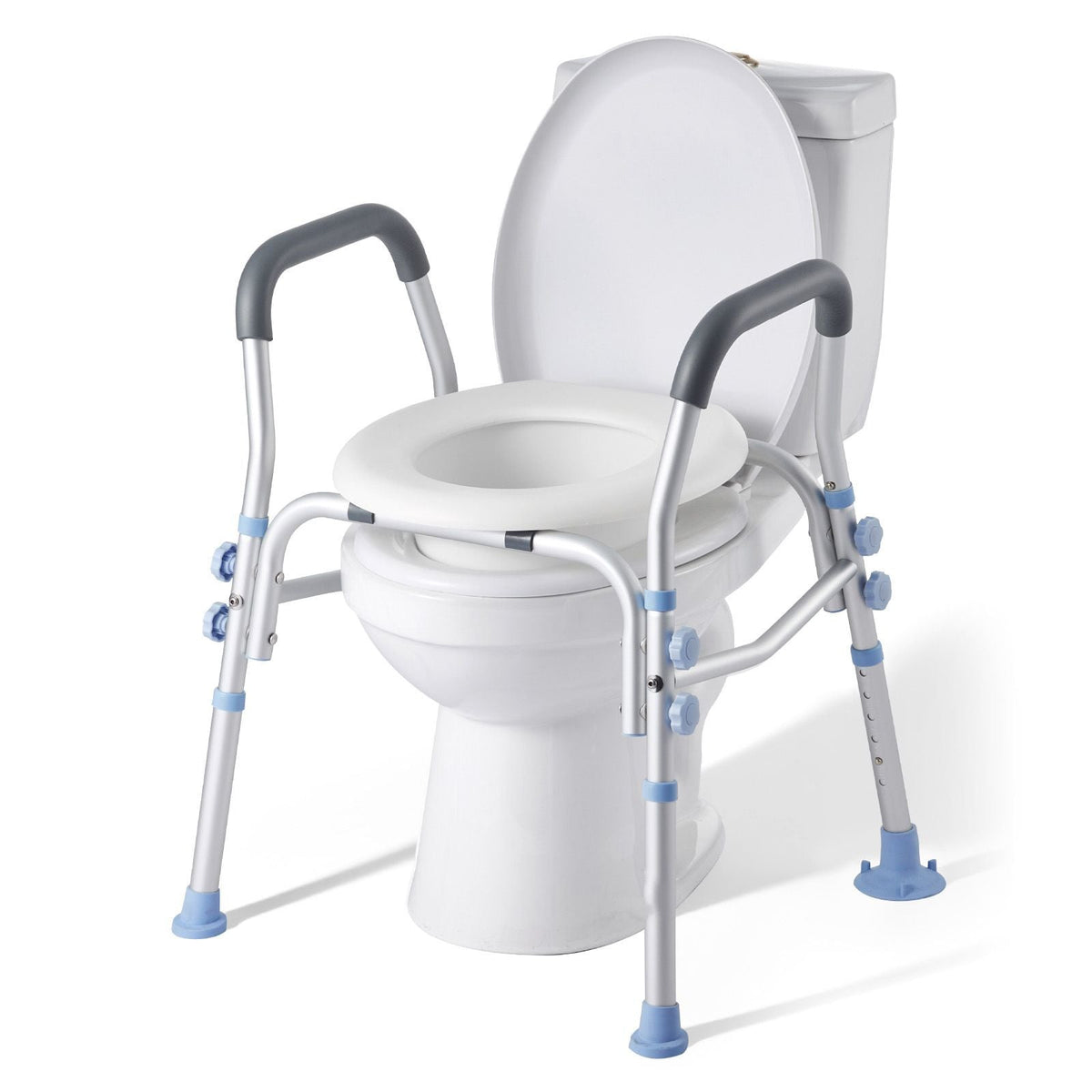 Raised Toilet Seat with Arms, 300 lbs Load Capacity, Adjustable Height, Widened Commode Elevated Toilet Seat Riser with Handles and Splash Guard for Seniors, Elderly, Handicap, Disabled, Adults
