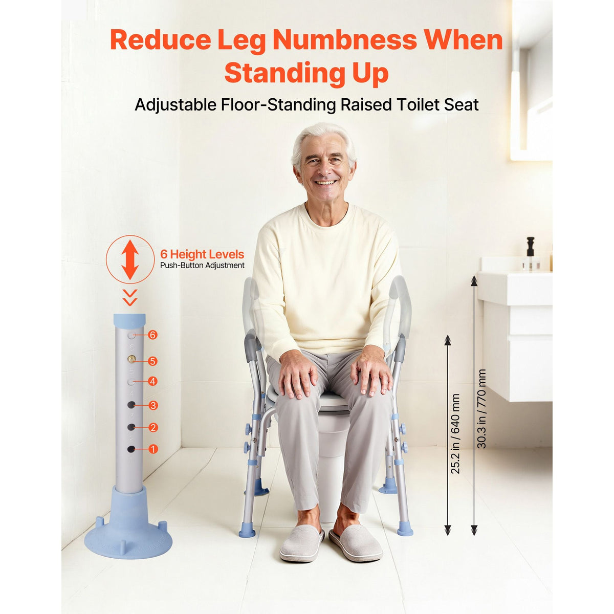 Raised Toilet Seat with Arms, 300 lbs Load Capacity, Adjustable Height, Widened Commode Elevated Toilet Seat Riser with Handles and Splash Guard for Seniors, Elderly, Handicap, Disabled, Adults