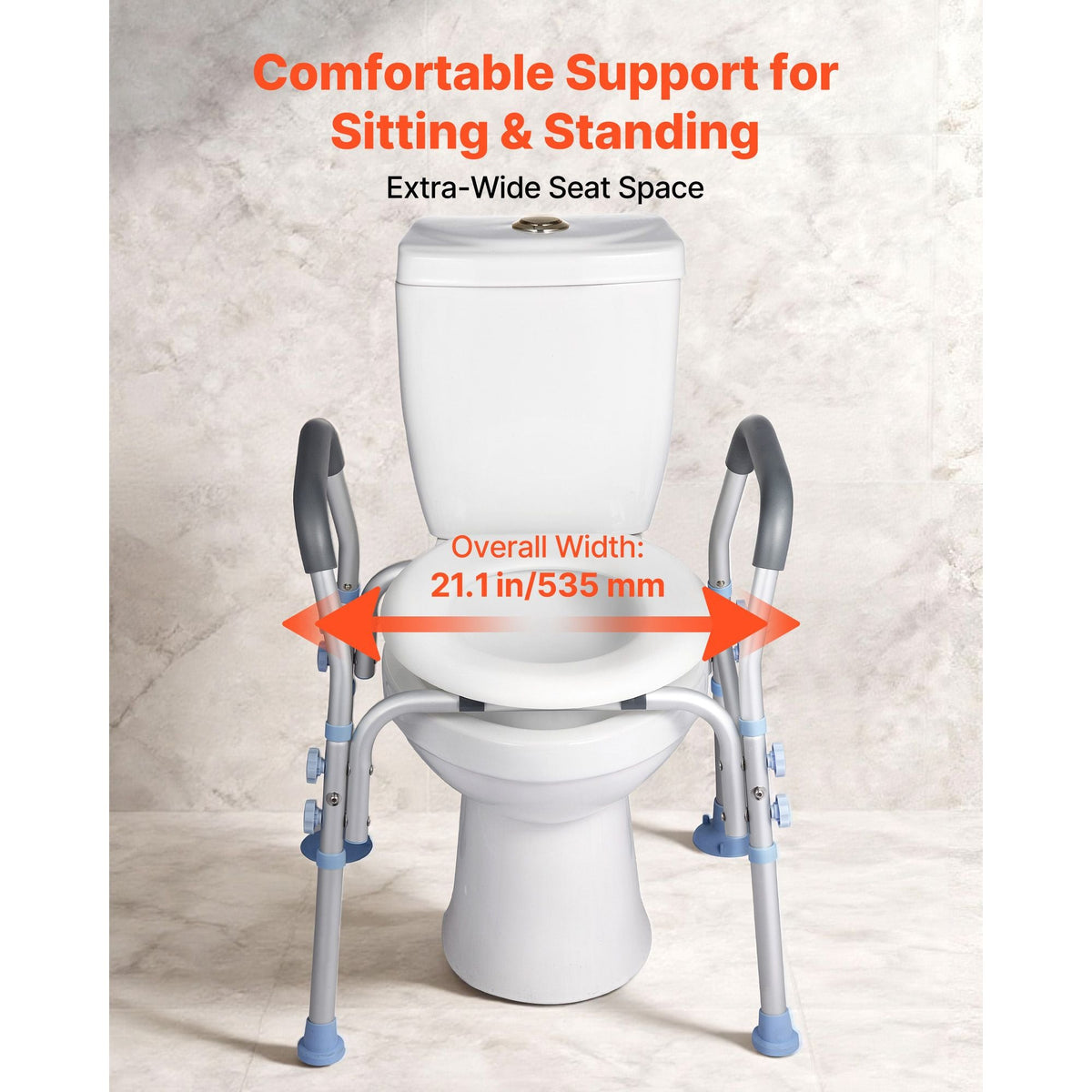 Raised Toilet Seat with Arms, 300 lbs Load Capacity, Adjustable Height, Widened Commode Elevated Toilet Seat Riser with Handles and Splash Guard for Seniors, Elderly, Handicap, Disabled, Adults