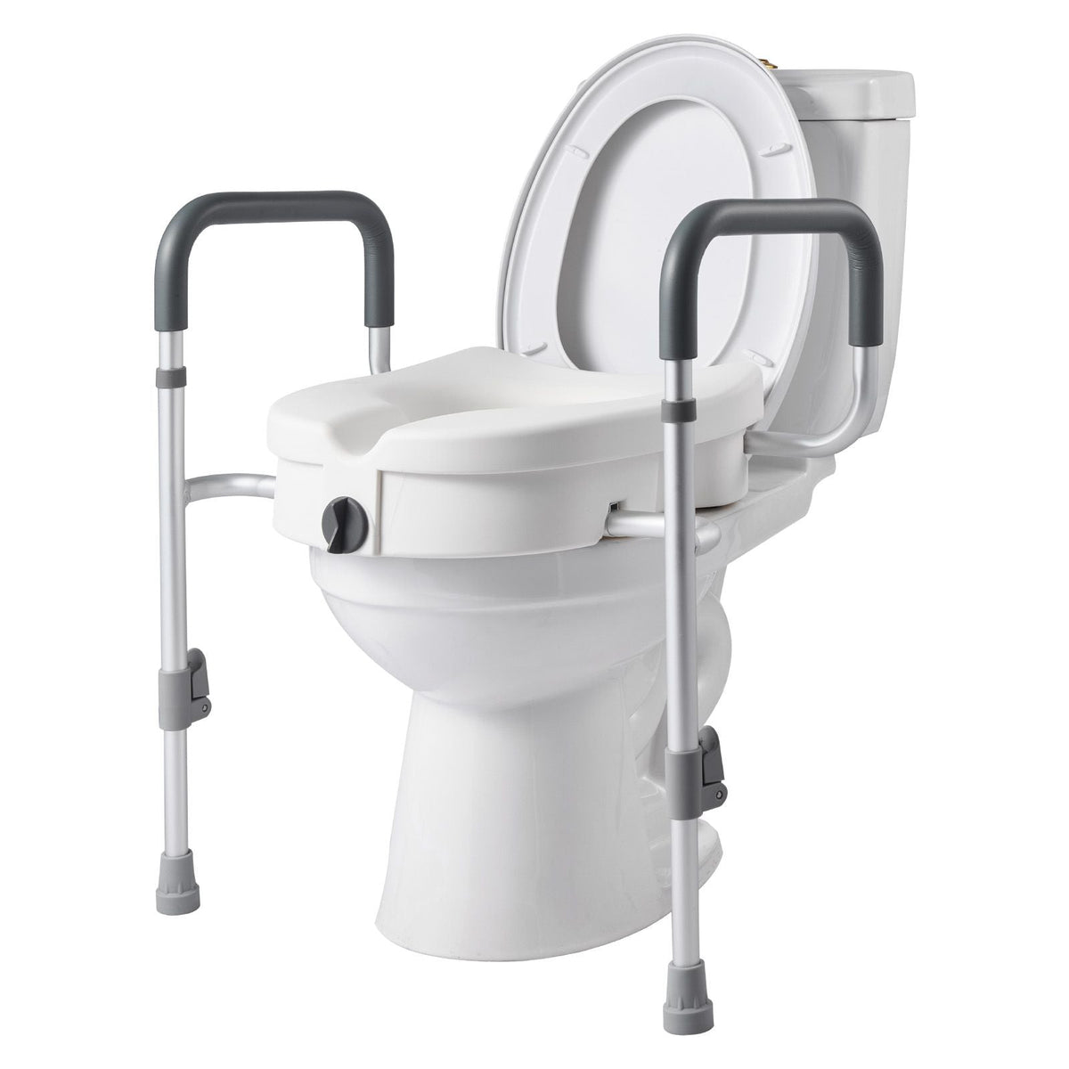 Raised Toilet Seat with Arms, 350 lbs Capacity, 5-Inch Lift Height & Adjustable Width, Widened Commode Elevated Toilet Seat Riser with Handles for Seniors, Elderly, Handicap, Disabled, Adults
