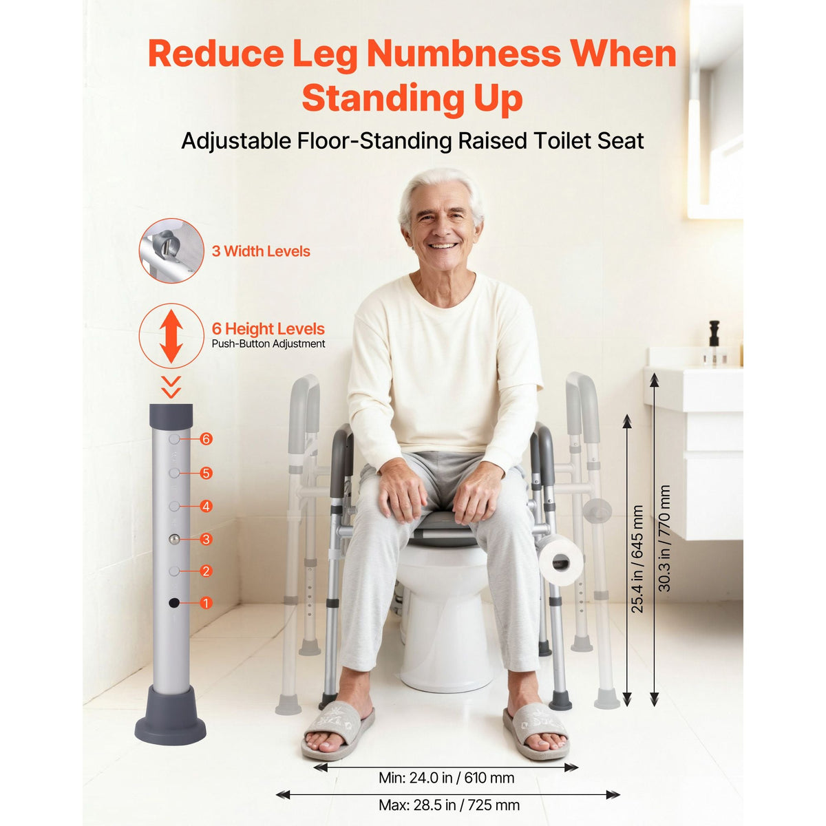 Raised Toilet Seat with Arms, 400 lbs Load Capacity, Adjustable Height and Width, Commode Cushion Padded Elevated Toilet Seat Riser with Handles for Seniors, Elderly, Handicap, Disabled, Adults
