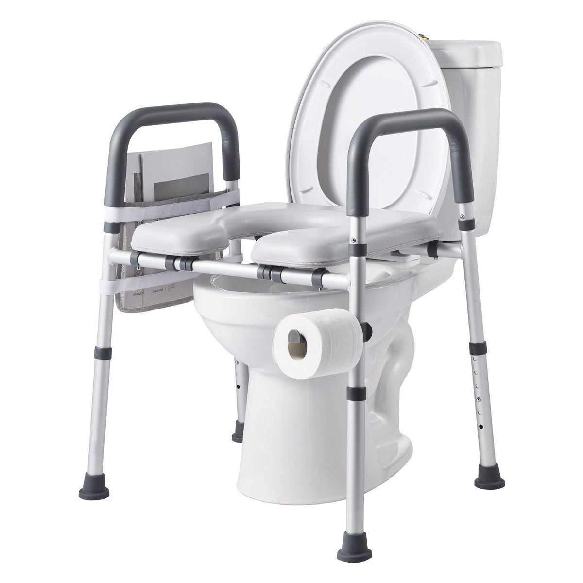Raised Toilet Seat with Arms, 400 lbs Load Capacity, Adjustable Height and Width, Commode Cushion Padded Elevated Toilet Seat Riser with Handles for Seniors, Elderly, Handicap, Disabled, Adults