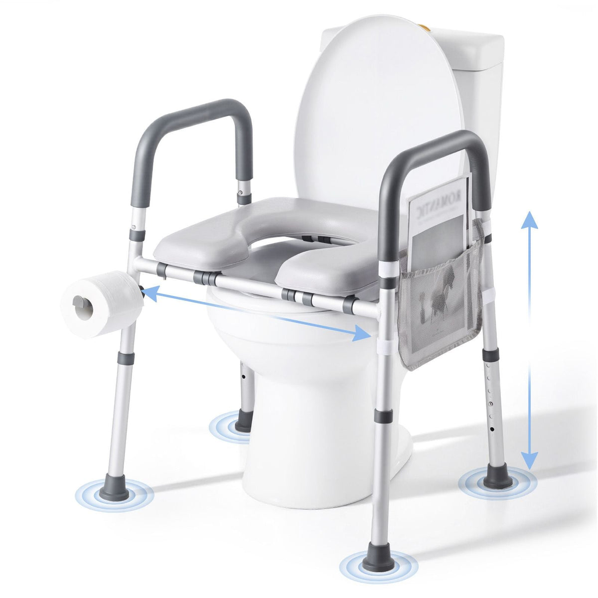 Raised Toilet Seat with Arms, 400 lbs Load Capacity, Adjustable Height and Width, Commode Cushion Padded Elevated Toilet Seat Riser with Handles for Seniors, Elderly, Handicap, Disabled, Adults