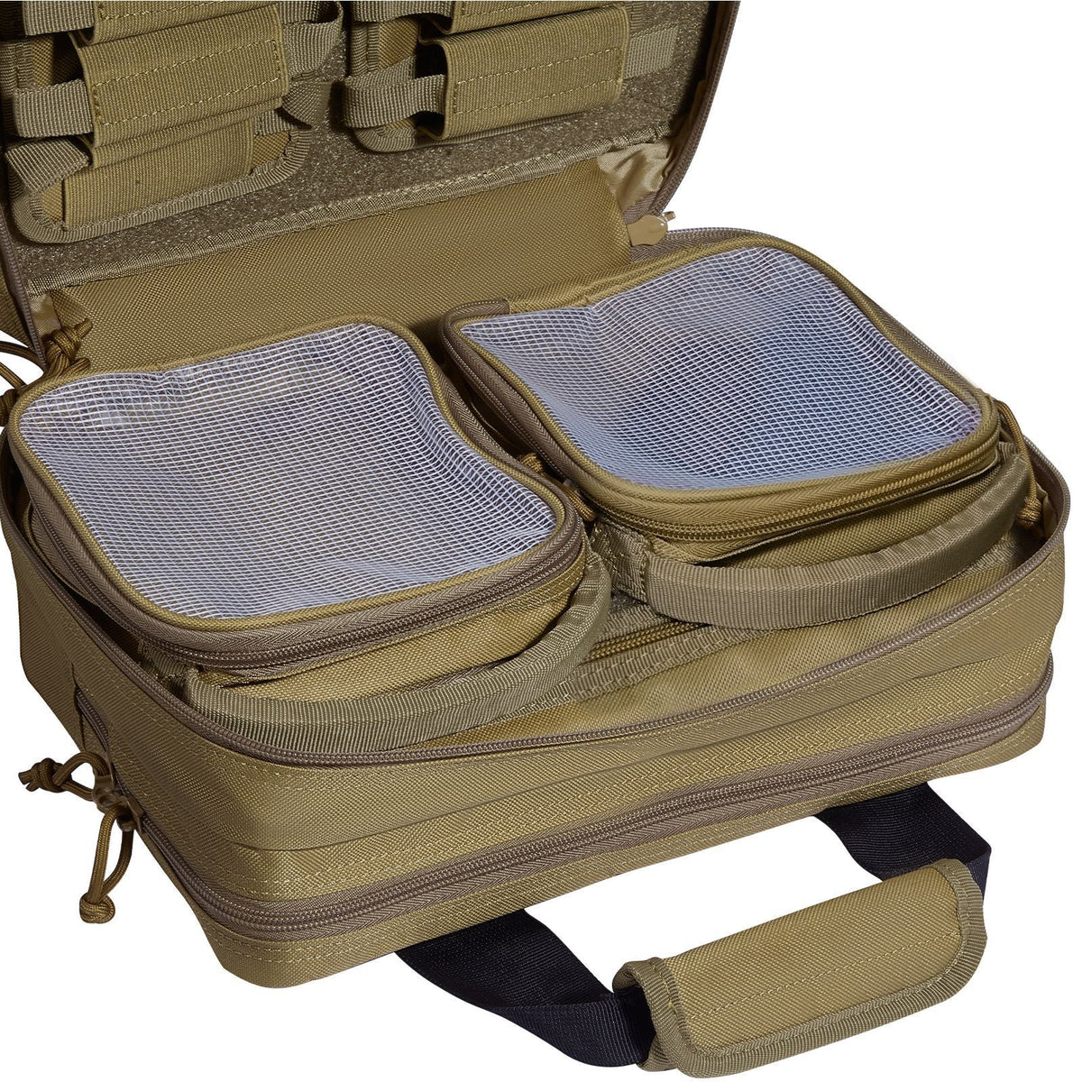 Range Bag for 2 Pistols, Tactical Gun Bag with 2 Built-in Removable Pistol Bags & 6 Detachable Magazines, Gun Range Bag for Outdoor Hunting Shooting, Lockable Carrying Handgun Bag Case, Brown