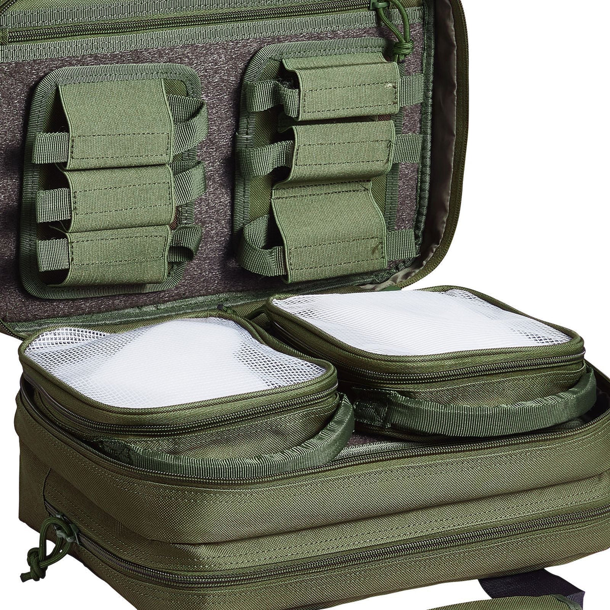 Range Bag for 2 Pistols, Tactical Gun Bag with 2 Built-in Removable Pistol Bags & 6 Detachable Magazines, Gun Range Bag for Outdoor Hunting Shooting, Lockable Carrying Handgun Bag Case, Green