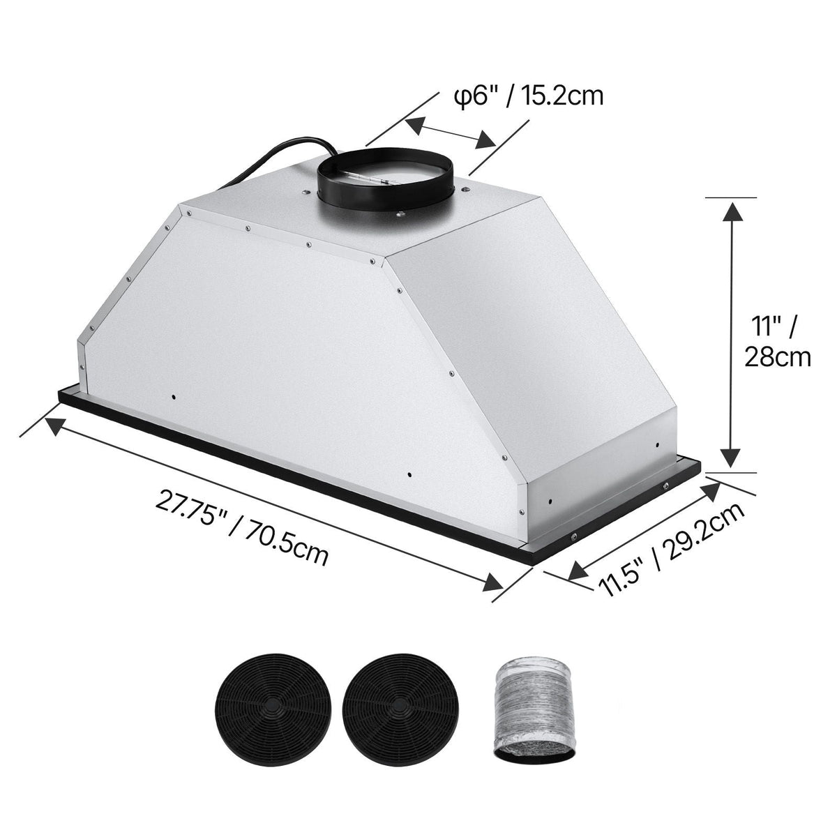 Range Hood Insert, 30 Inch Built-in Kitchen Vent Hood, 800CFM Steel Stove Hood, with Gesture & Touch Control, LED Light, Baffle Filters, 4-Speed Exhaust Fan, Ducted/Ductless Convertible