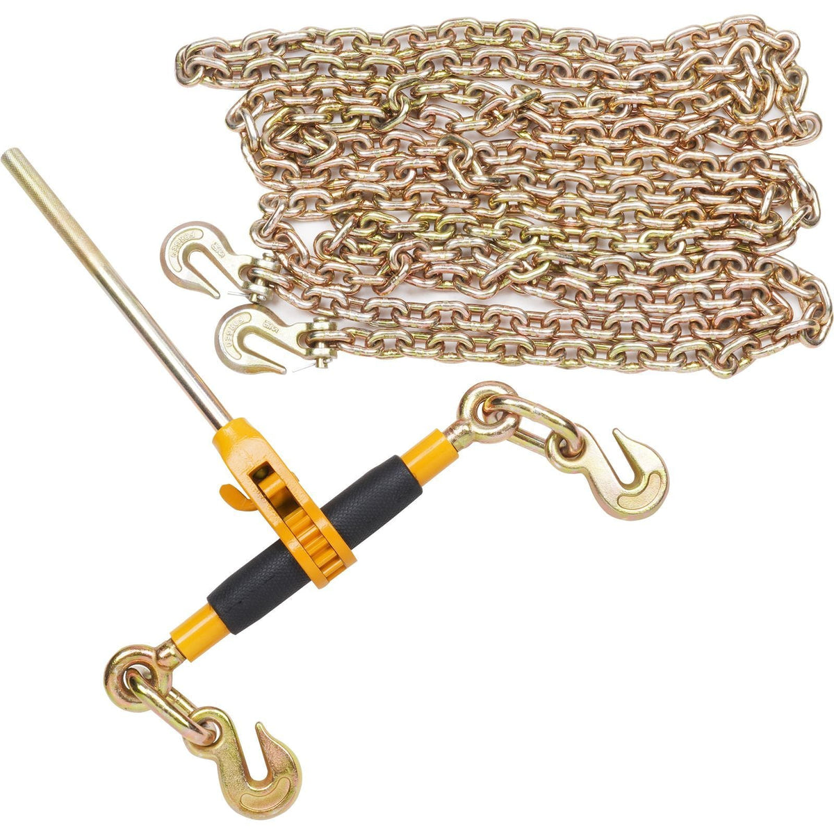 Ratchet Chain Binder 2PCS, 3/8"-1/2" Heavy Duty Load Binders, with G80 Chains 12000 lbs Secure Load Limit, Labor-saving Anti-skid Handle, Tie Down Hauling Chain Binders for Flatbed Truck Trailer