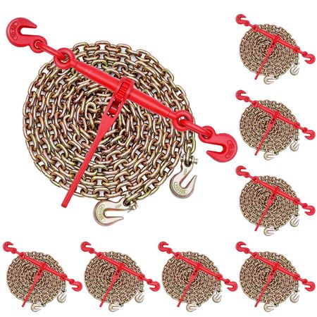 Ratchet Chain Binder, 3/8 in x 10 ft G80 Chains, 9200 lbs Working Load of Ratchet Load Binder, Chains and Binders Set, Tie Down Hauling Chain Binders for Hauling, Towing, Logging, Lifting