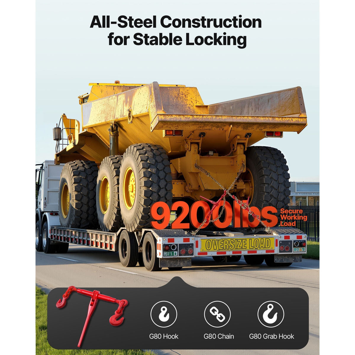 Ratchet Chain Binder, 3/8 in x 10 ft G80 Chains, 9200 lbs Working Load of Ratchet Load Binder, Chains and Binders Set, Tie Down Hauling Chain Binders for Hauling, Towing, Logging, Lifting
