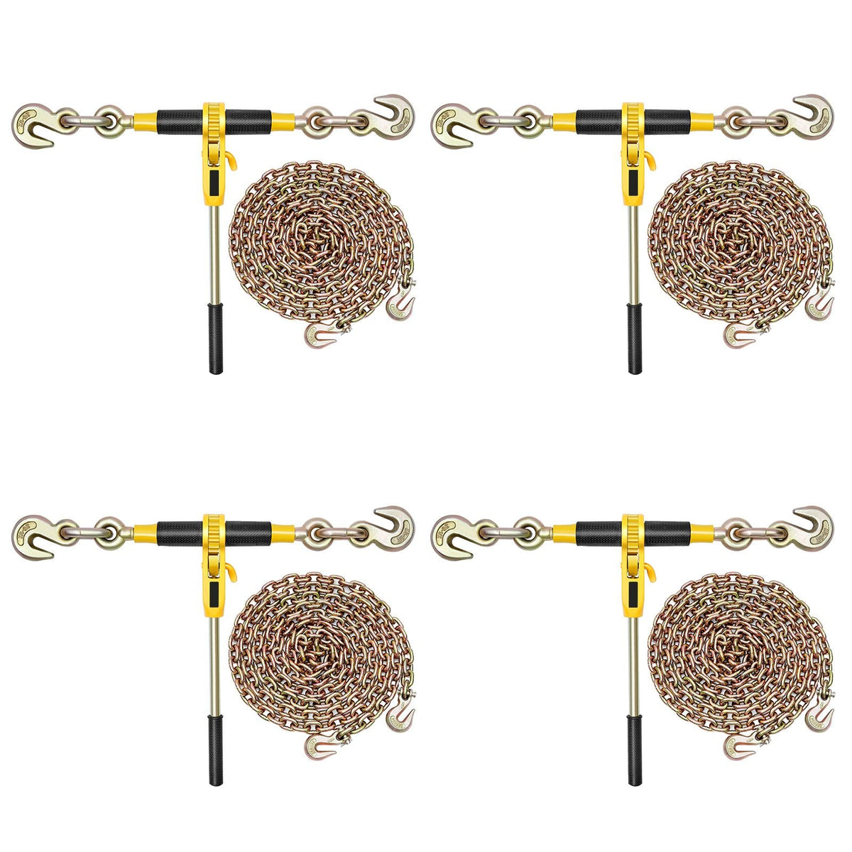 Ratchet Chain Binder, 3/8 in x 20 ft G80 Chains, 9200 lbs Working Load of Ratchet Load Binder, Chains and Binders Set, Tie Down Hauling Chain Binders for Hauling, Towing, Logging, Lifting