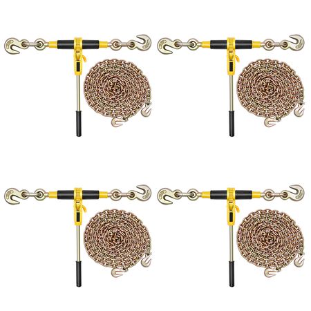 Ratchet Chain Binder, 3/8 in x 20 ft G80 Chains, 9200 lbs Working Load of Ratchet Load Binder, Chains and Binders Set, Tie Down Hauling Chain Binders for Hauling, Towing, Logging, Lifting
