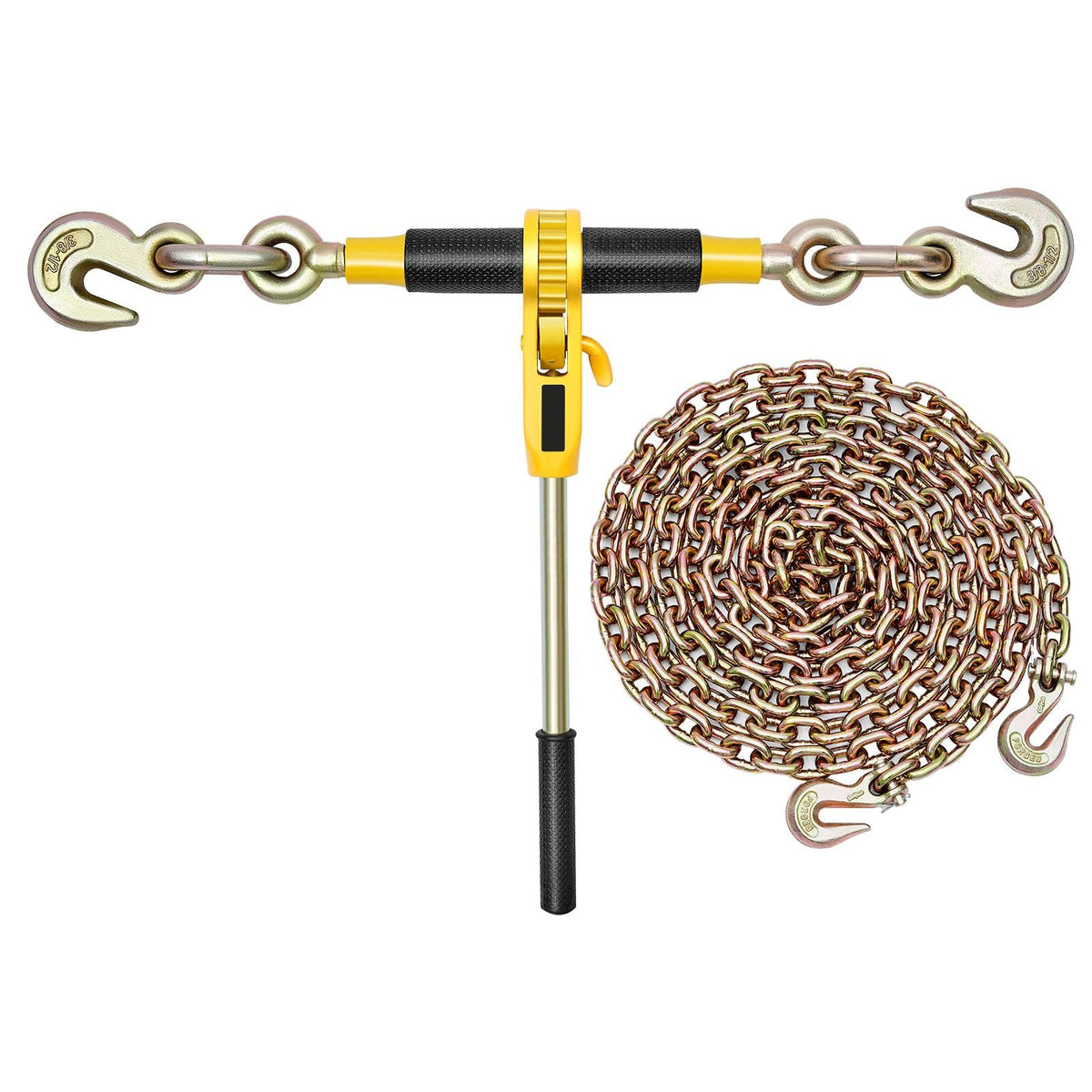 Ratchet Chain Binder, 3/8 in x 20 ft G80 Chains, 9200 lbs Working Load of Ratchet Load Binder, Chains and Binders Set, Tie Down Hauling Chain Binders for Hauling, Towing, Logging, Lifting