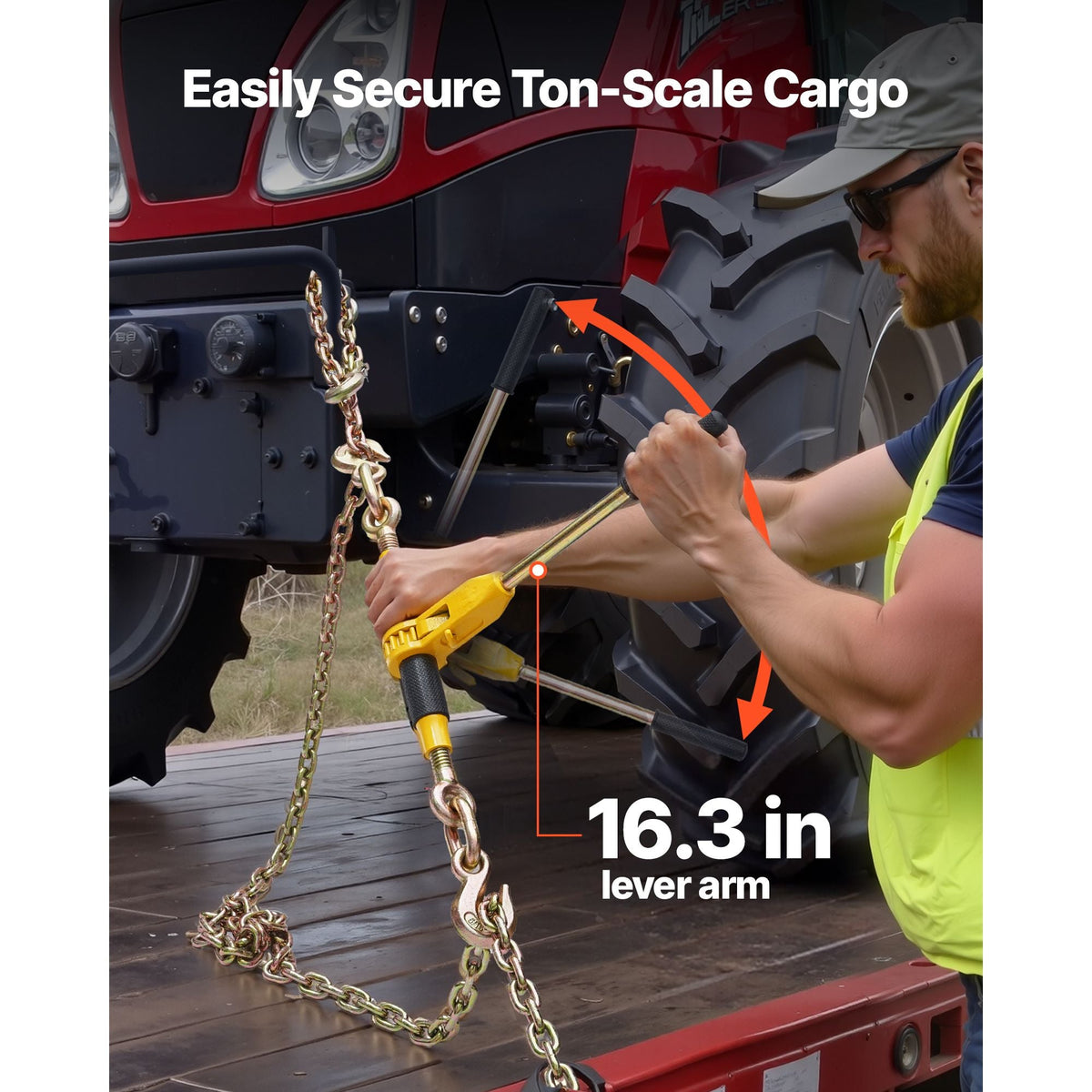Ratchet Chain Binder, 3/8 in x 20 ft G80 Chains, 9200 lbs Working Load of Ratchet Load Binder, Chains and Binders Set, Tie Down Hauling Chain Binders for Hauling, Towing, Logging, Lifting