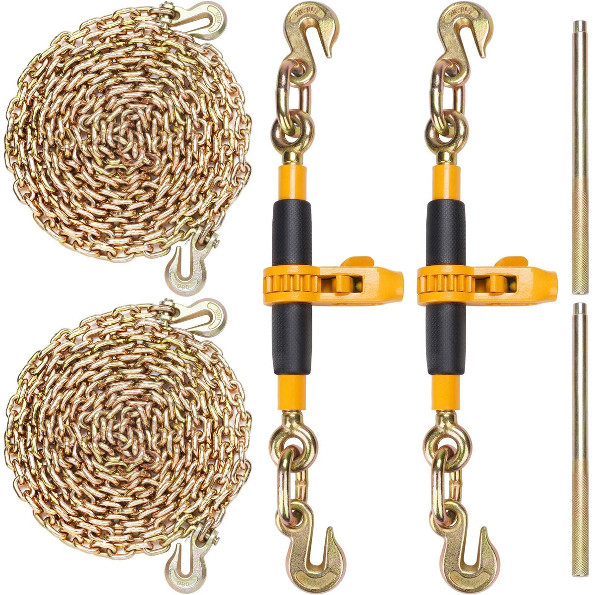 Ratchet Chain Binder, 5/16"-3/8" Heavy Duty Load Binders with G80 Chains, 7100 lbs Secure Load Limit, Labor-saving Anti-skid Handle, Tie Down Hauling Chain Binders for Flatbed Truck Trailer, 2 P
