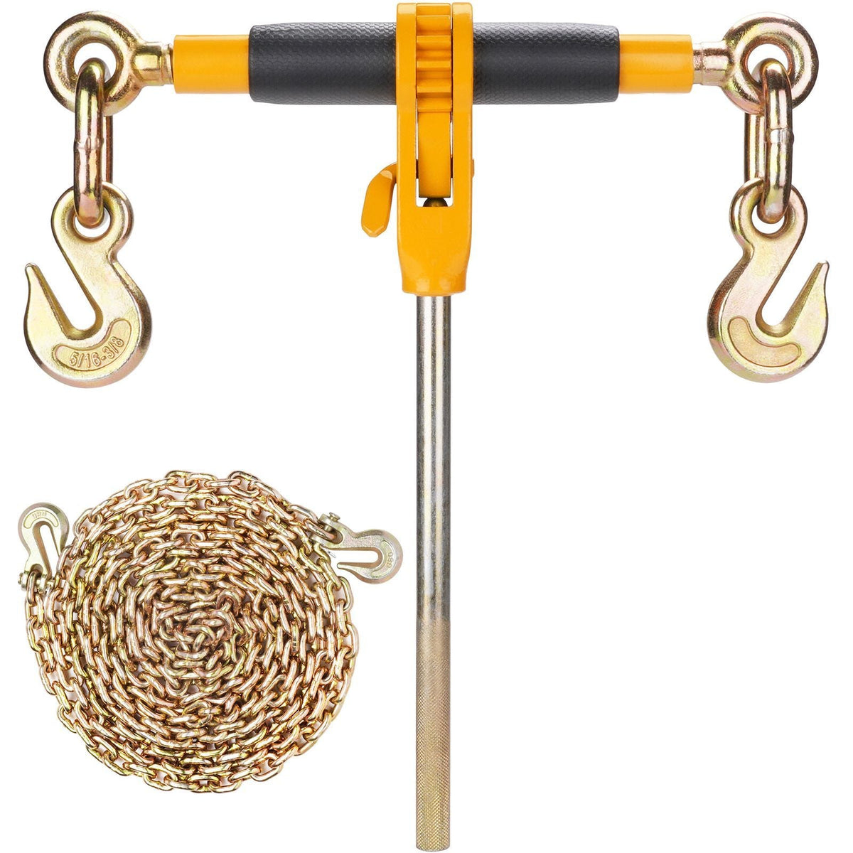 Ratchet Chain Binder, 5/16"-3/8" Heavy Duty Load Binders with G80 Chains, 7100 lbs Secure Load Limit, Labor-saving Anti-skid Handle, Tie Down Hauling Chain Binders for Flatbed Truck Trailer, 2 P